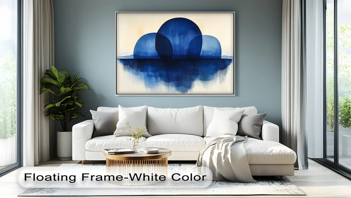 Indigo Spheres Over Water – Minimalist Blue Abstract Canvas Print - MyPhotoStation