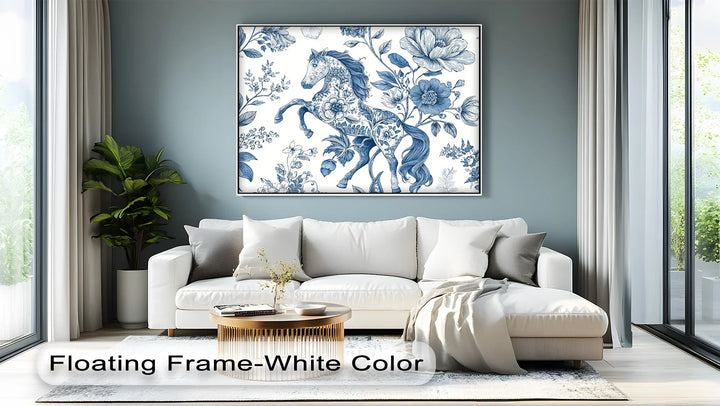 Floral Stallion Illustration – Blue Botanical Horse Canvas Print - MyPhotoStation