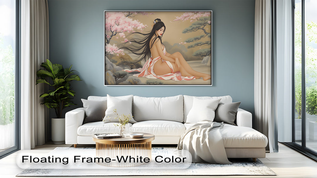 Asian Woman with Cherry Blossoms – Erotic Canvas Wall Art | Nude Art