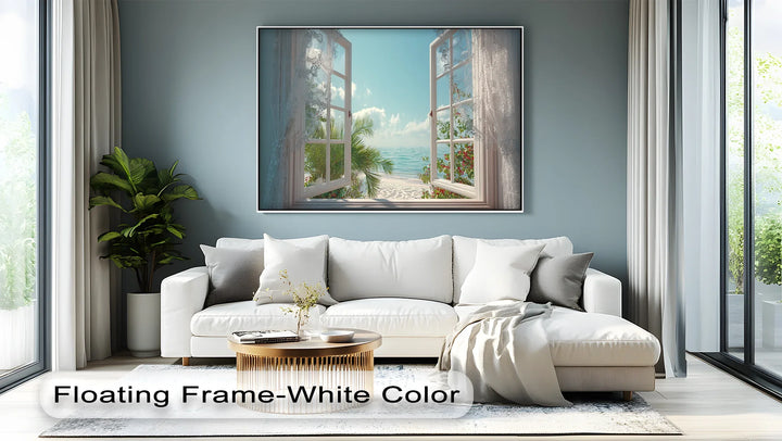 Ocean View Through Lace Window – Coastal Canvas Print Wall Art - MyPhotoStation