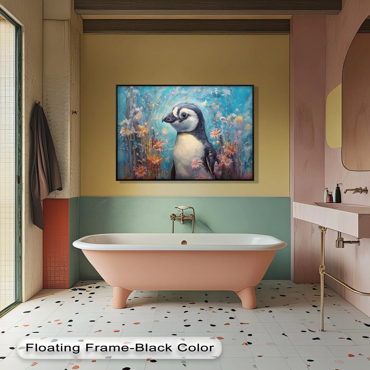 Blossom Companion – Dreamy Penguin Animal Canvas Print - MyPhotoStation