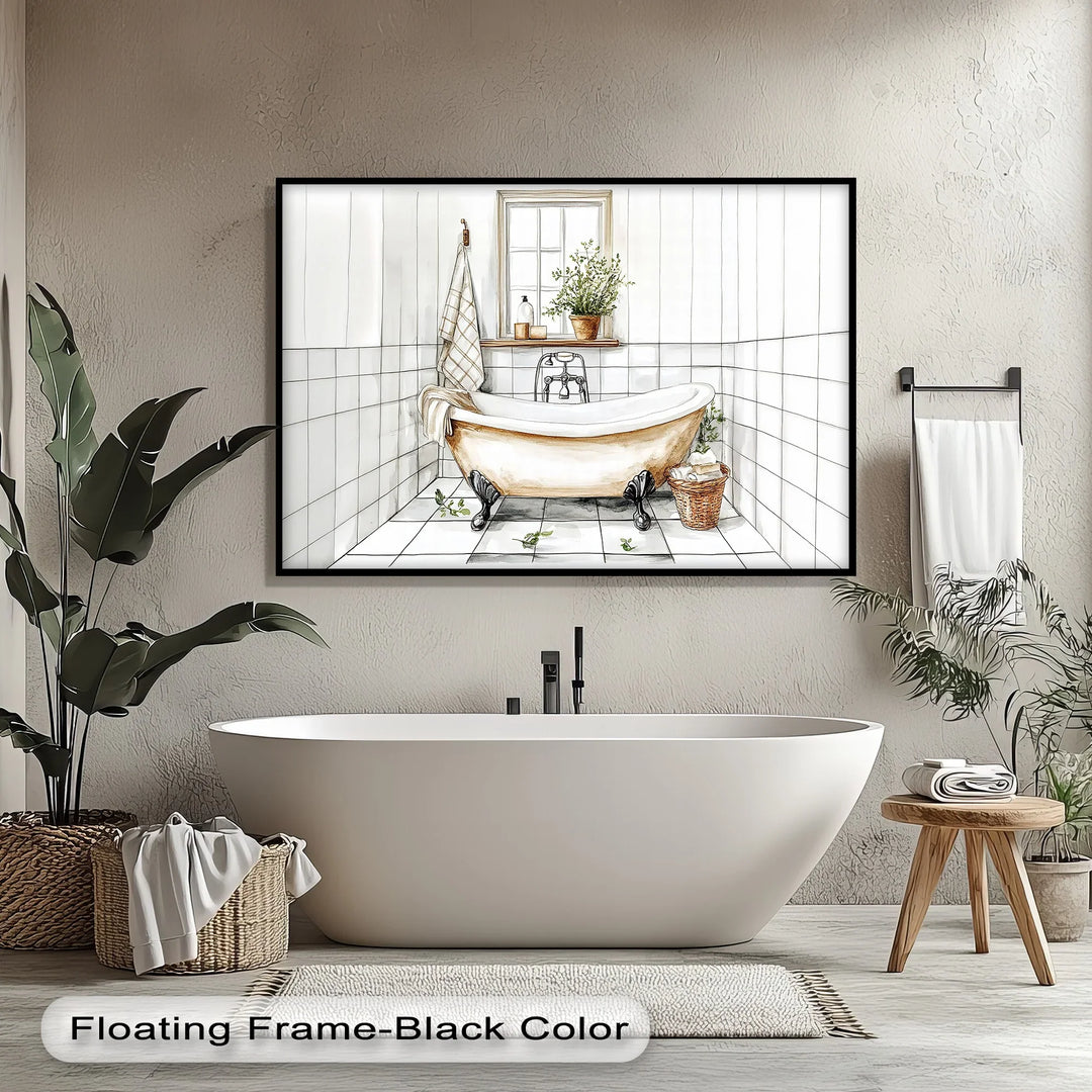 Clawfoot Bathtub in White Tile - Canvas Print - MyPhotoStation