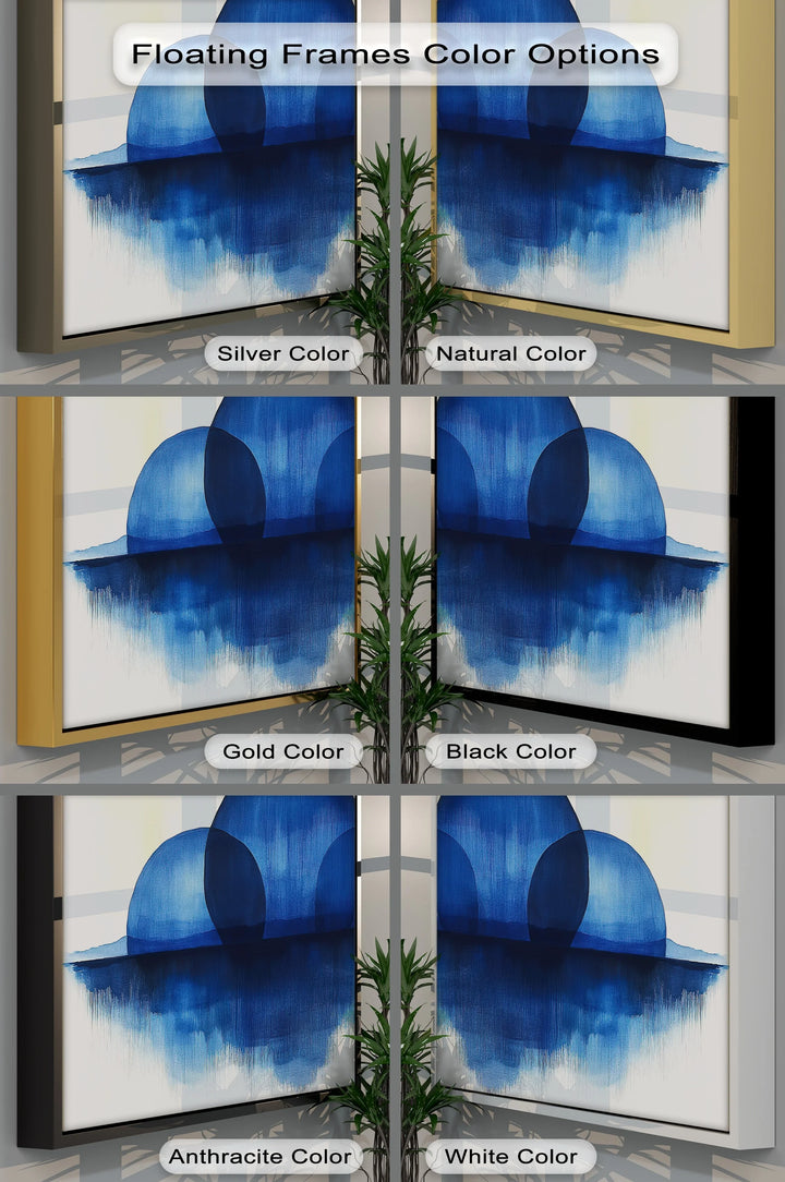 Indigo Spheres Over Water – Minimalist Blue Abstract Canvas Print - MyPhotoStation