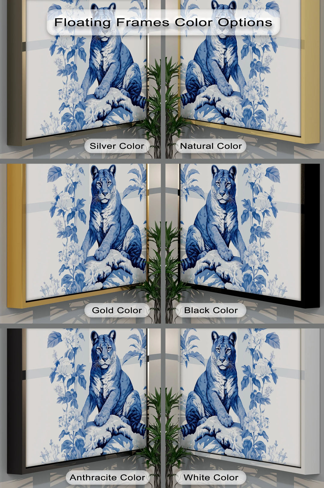 Blue Tiger Among Blossoms – Botanical Jungle Canvas Print - MyPhotoStation