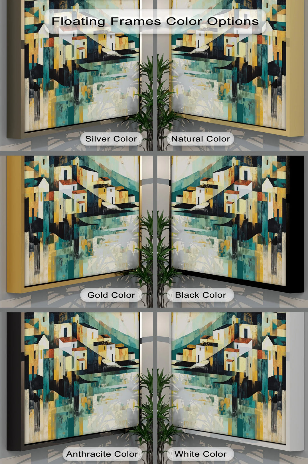 Golden Horizon Village – Modern Mediterranean Abstract Canvas Print - MyPhotoStation