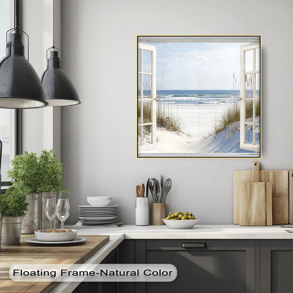 Ocean Breeze Escape – Open Window Beach Kitchen Canvas Print - MyPhotoStation