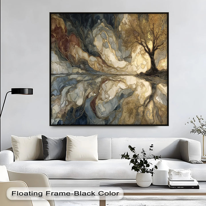 Eternal Roots – Golden Tree Reflected Abstract Canvas Print - MyPhotoStation