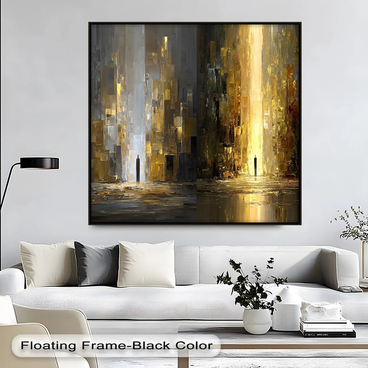Urban gateway of light canvas painting with metallic textures
