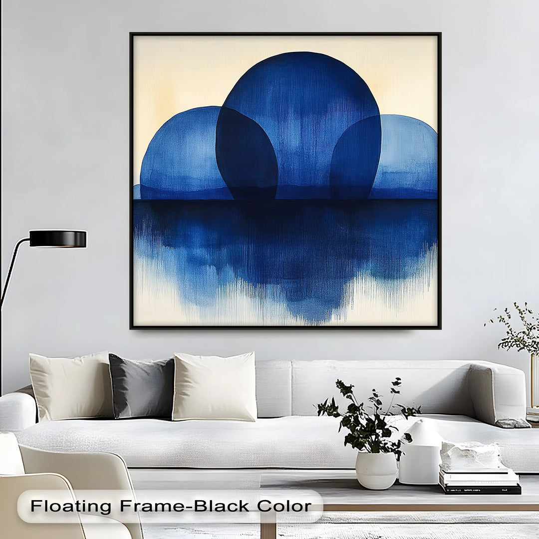 Indigo Spheres Over Water – Minimalist Blue Abstract Canvas Print - MyPhotoStation