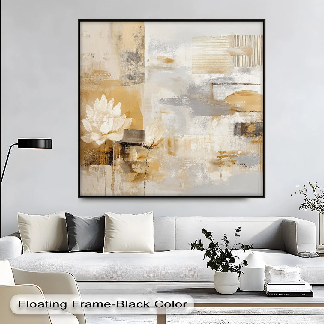 Serene abstract floral canvas wall art in neutral earth colors