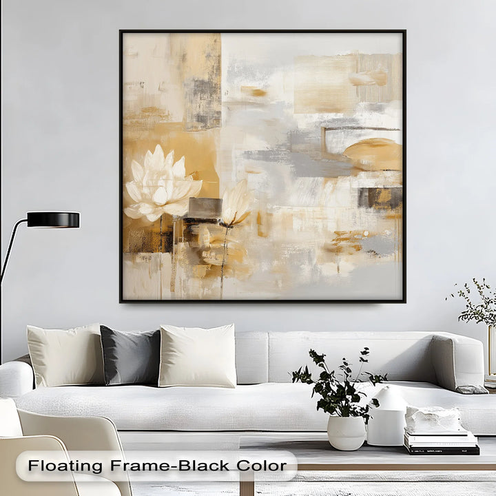 Serene abstract floral canvas wall art in neutral earth colors