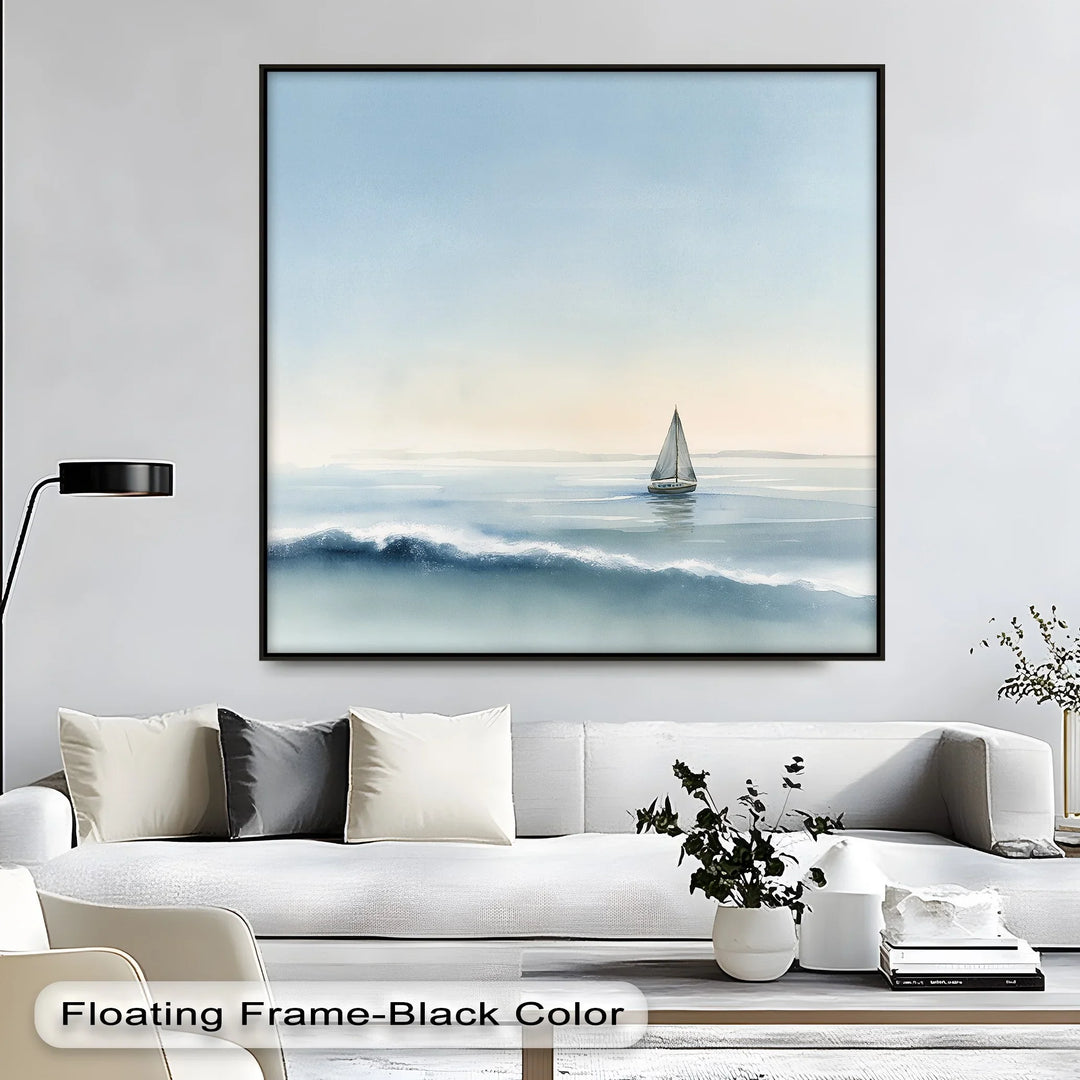 Sailboat on Tranquil Waters – Minimal Ocean Horizon Canvas Print - MyPhotoStation