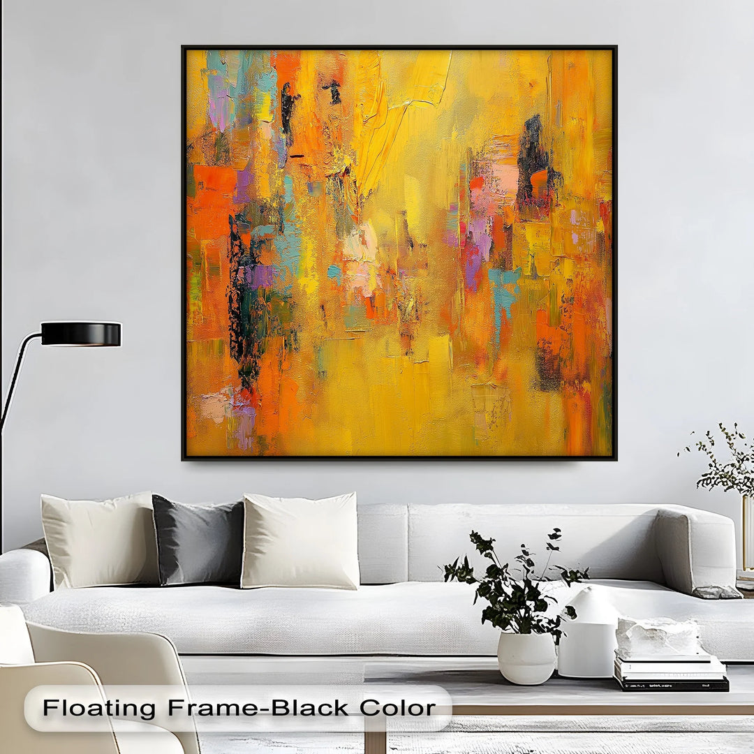 Fiery abstract expression with golden hues and playful brushwork