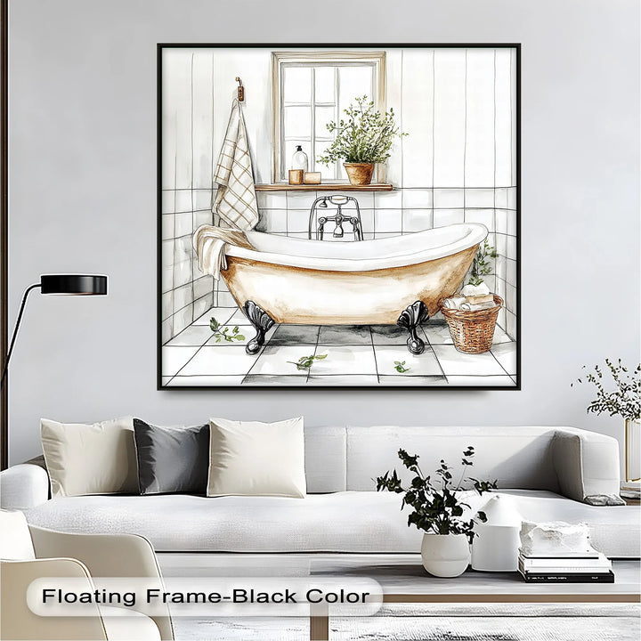 This high-resolution bathroom canvas print captures the beauty of classic design and clean simplicity—ideal for modern farmhouse homes and elegant powder rooms.