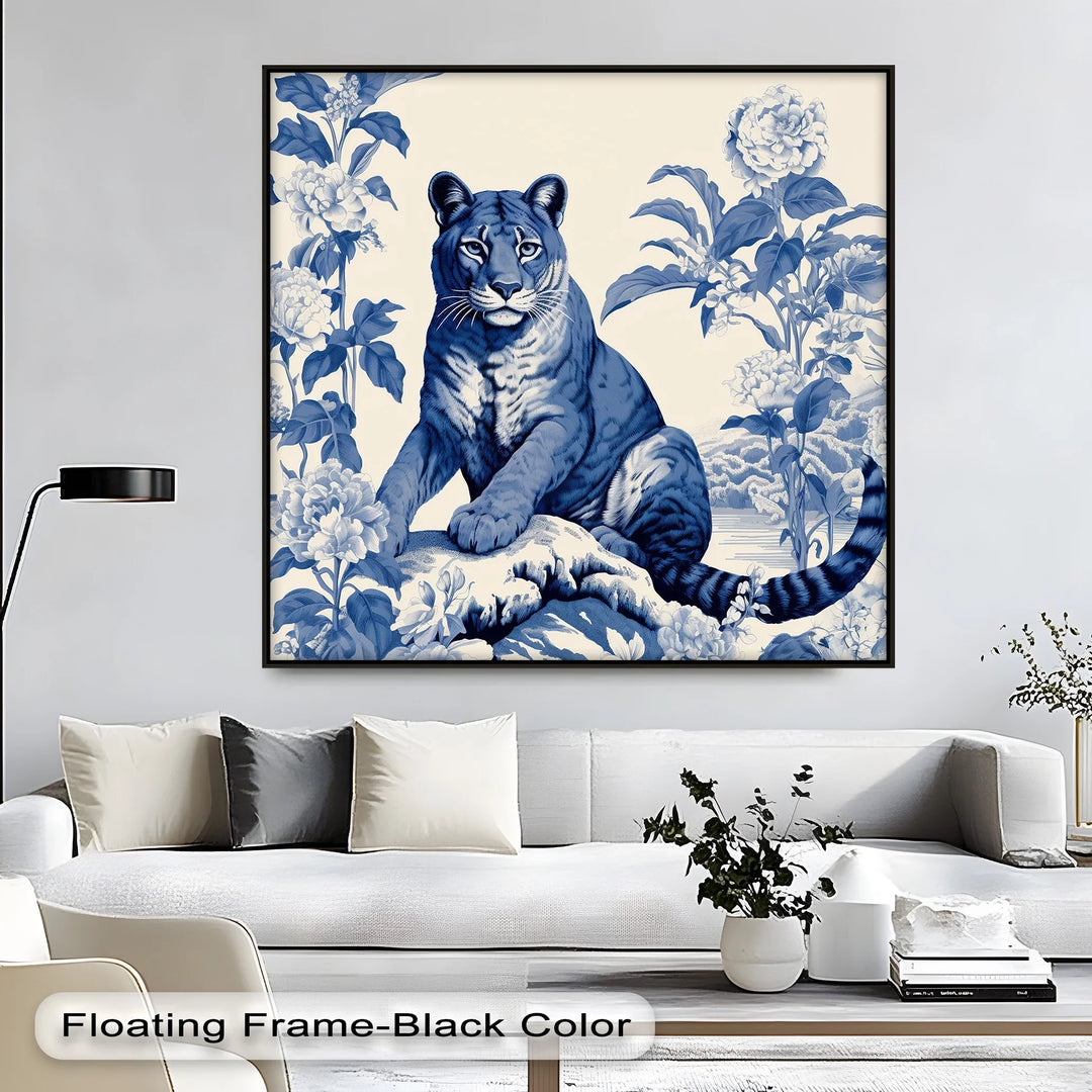 Blue Tiger Among Blossoms – Botanical Jungle Canvas Print - MyPhotoStation