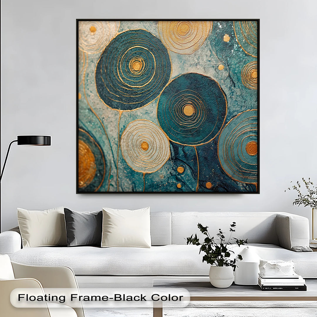 Golden Spiral Blossoms – Teal and Gold Abstract Canvas Print - MyPhotoStation