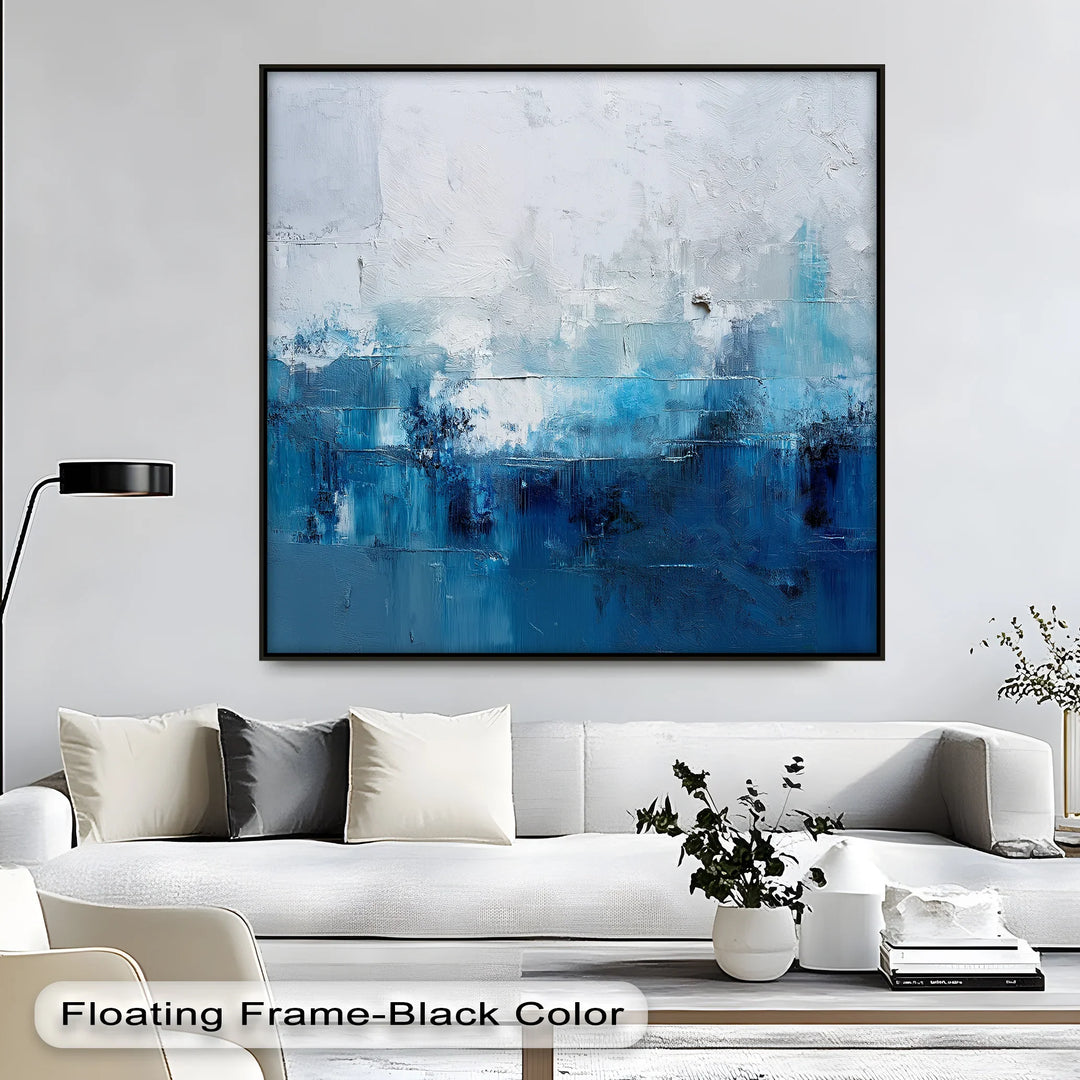 Ocean Mist Abstraction – Blue and White Textured Canvas Print - MyPhotoStation