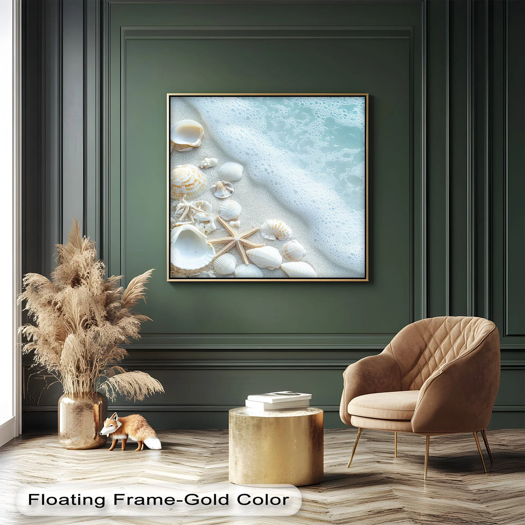 Perfect for bathroom, hallway, or cottage-style spaces, this beach cottage art piece adds a fresh and airy touch with seashells by the shore.