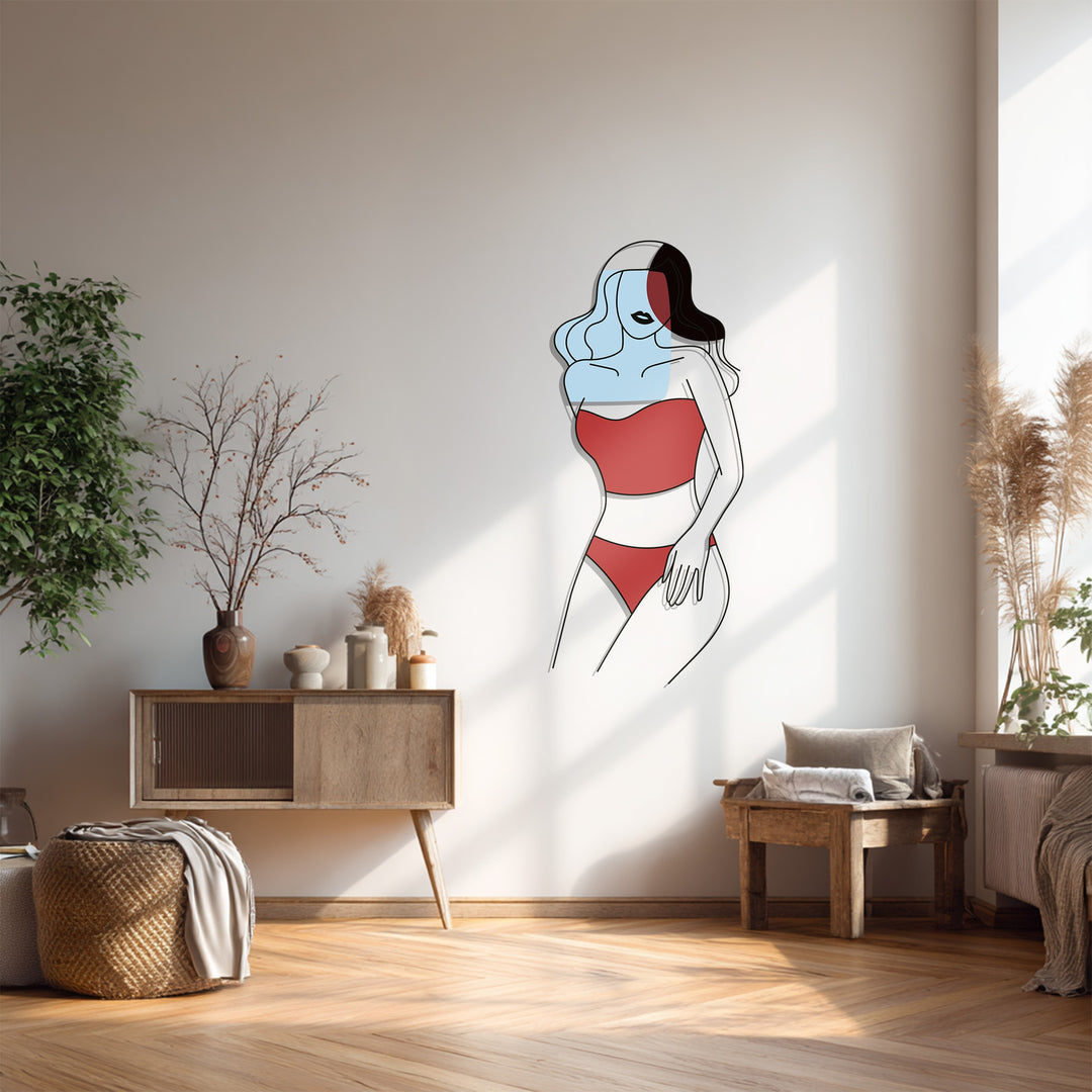 Abstract Woman in Red Metal Wall Art – Modern Minimalist Home Decor