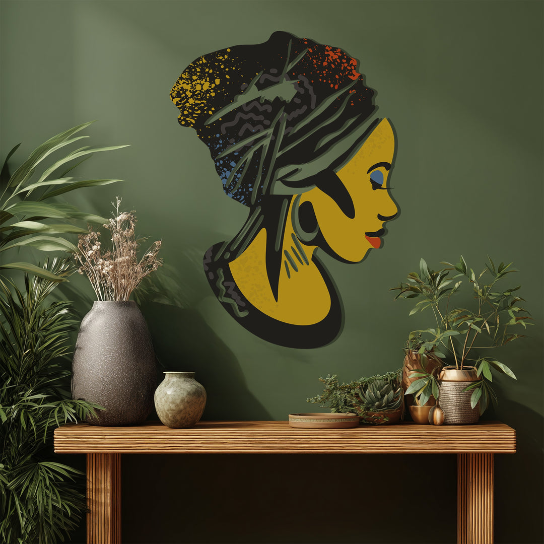 African Woman Metal Wall Art – Elegant Black Female Silhouette Decor