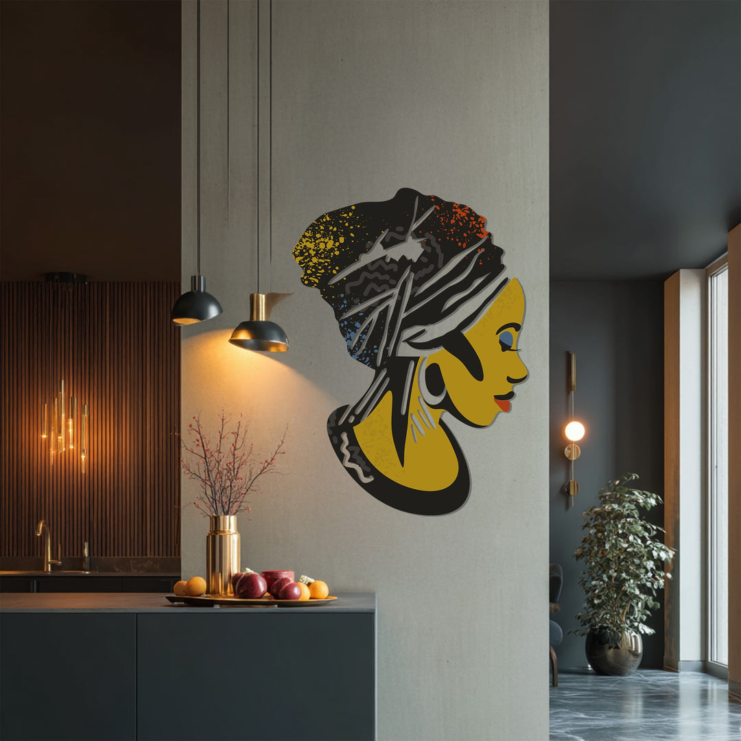 African Woman Silhouette Metal Wall Art – Elegant Tribal-Inspired Home Decor