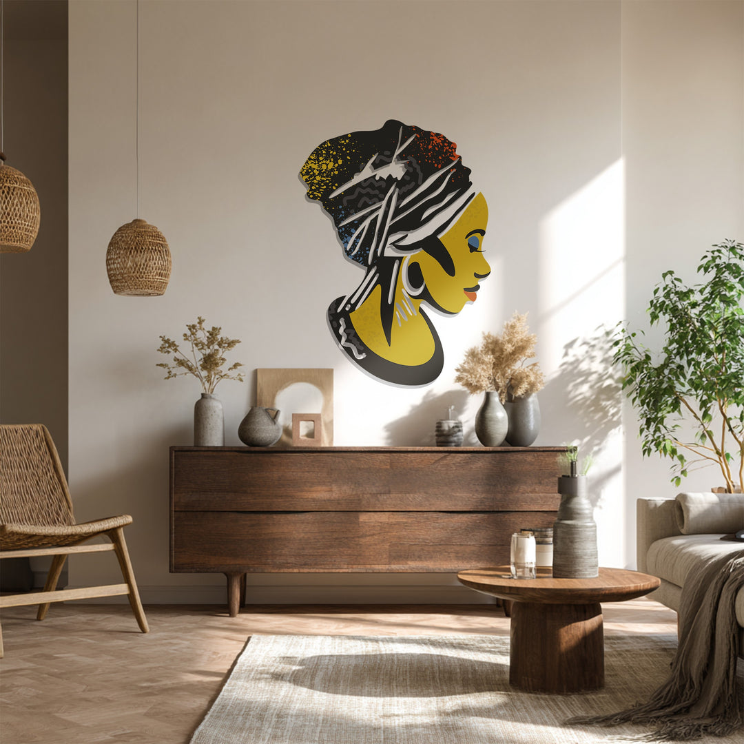 African Woman Metal Wall Art – Elegant Black Female Silhouette Decor