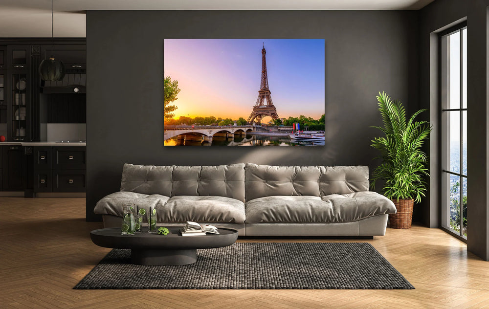 Eiffel Tower: Stunning Sunset View of Paris on Glass Wall Art