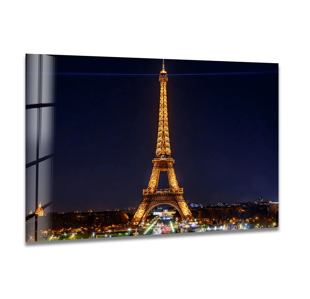 Eiffel Tower at Night: Iconic Landmark Illuminated on Glass Wall Art