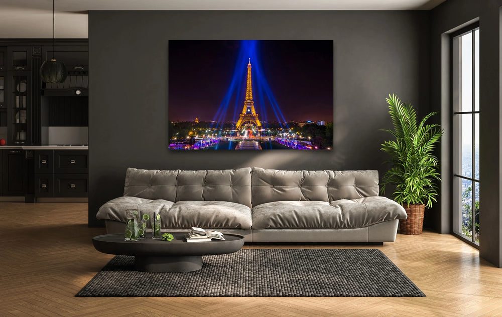 Eiffel Tower: Stunning Nighttime View Captured on Glass Wall Art