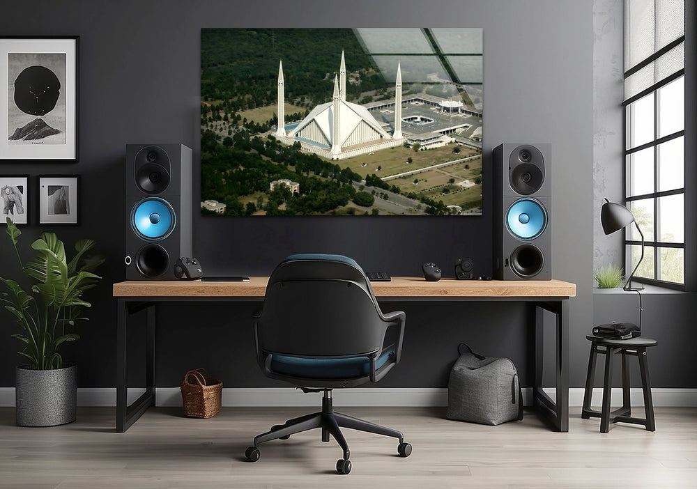 Faisal Mosque: Stunning Aerial View on Glass Wall Art