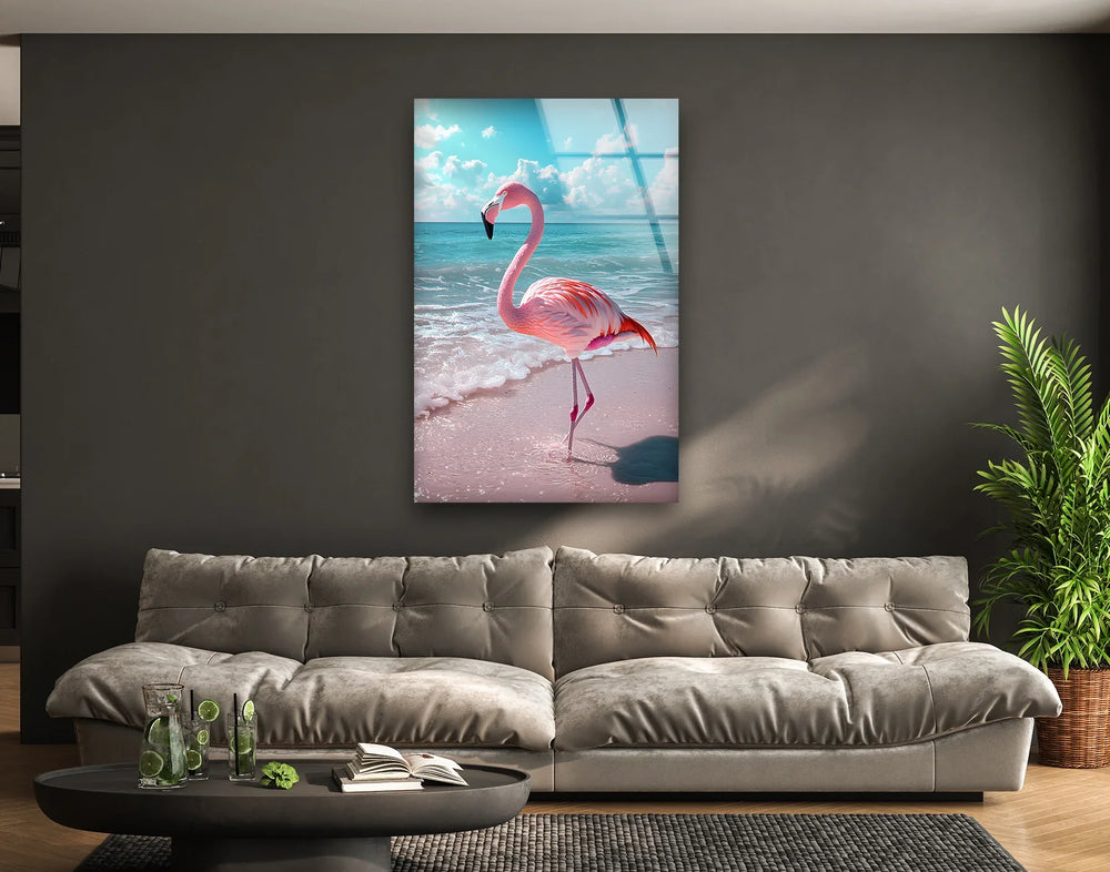 Flamingo on Beach Glass Wall Art stained glass wall art, stained glass wall decor