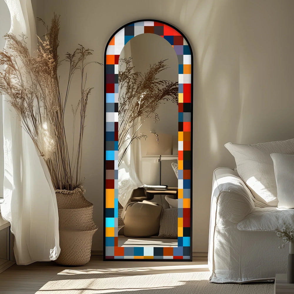 Bold Multicolor Geometric – Stained Floor Mirror - MyPhotoStation