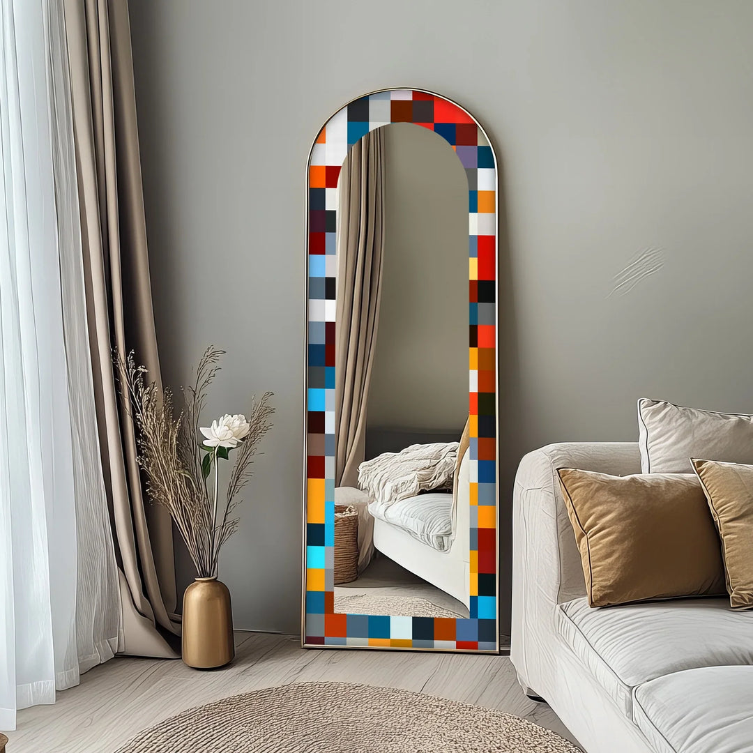 Bold Multicolor Geometric – Stained Floor Mirror - MyPhotoStation