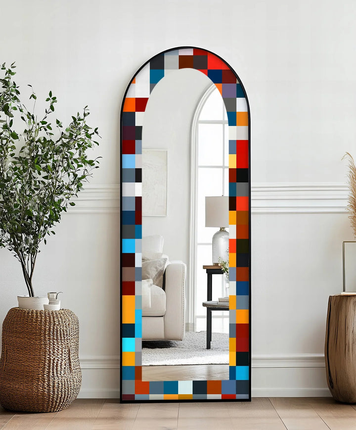 Bold Multicolor Geometric – Stained Floor Mirror - MyPhotoStation