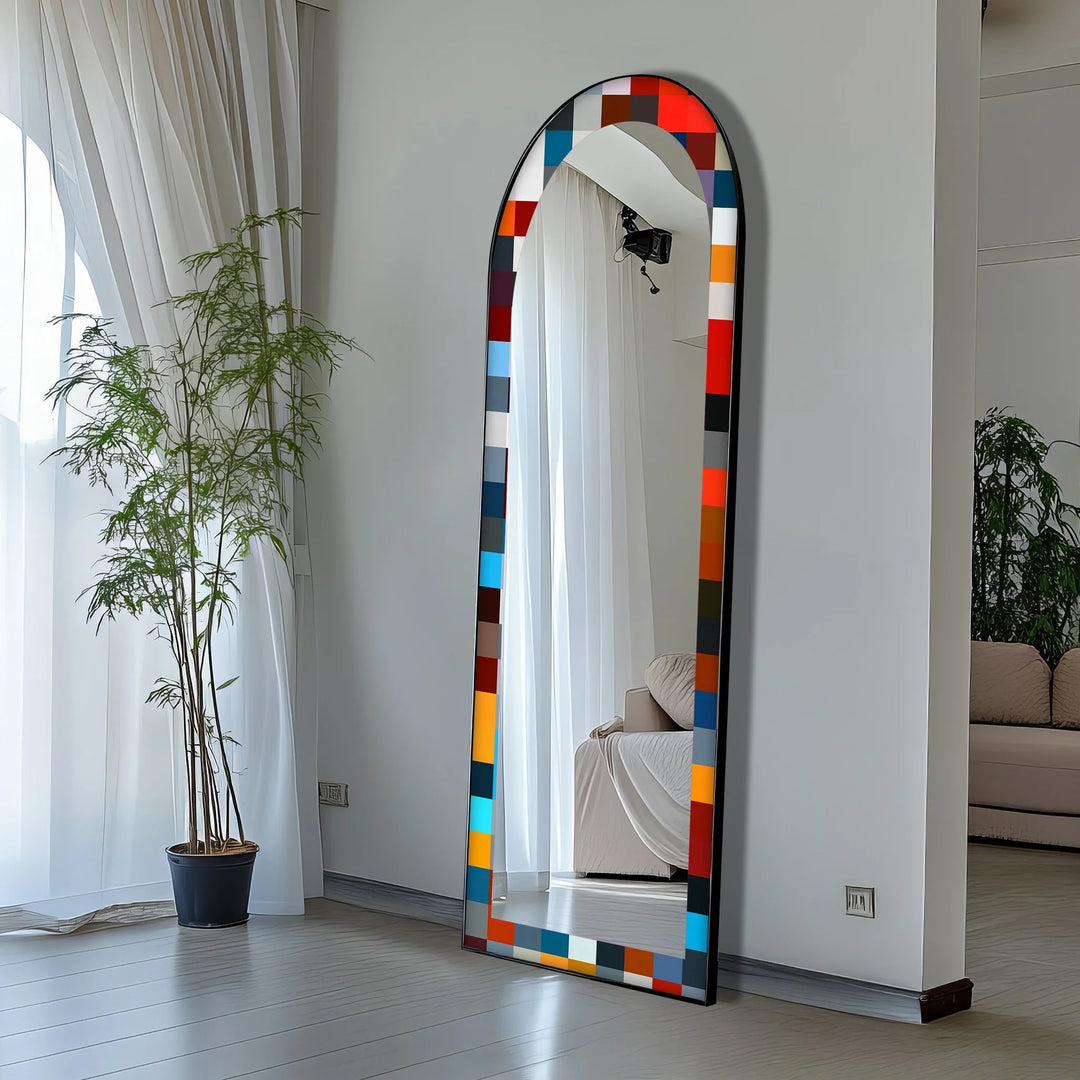Bold Multicolor Geometric – Stained Floor Mirror - MyPhotoStation