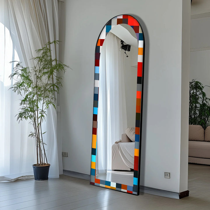 Bold Multicolor Geometric – Stained Floor Mirror - MyPhotoStation
