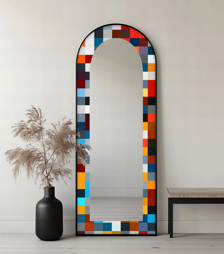 Bold Multicolor Geometric – Stained Floor Mirror - MyPhotoStation