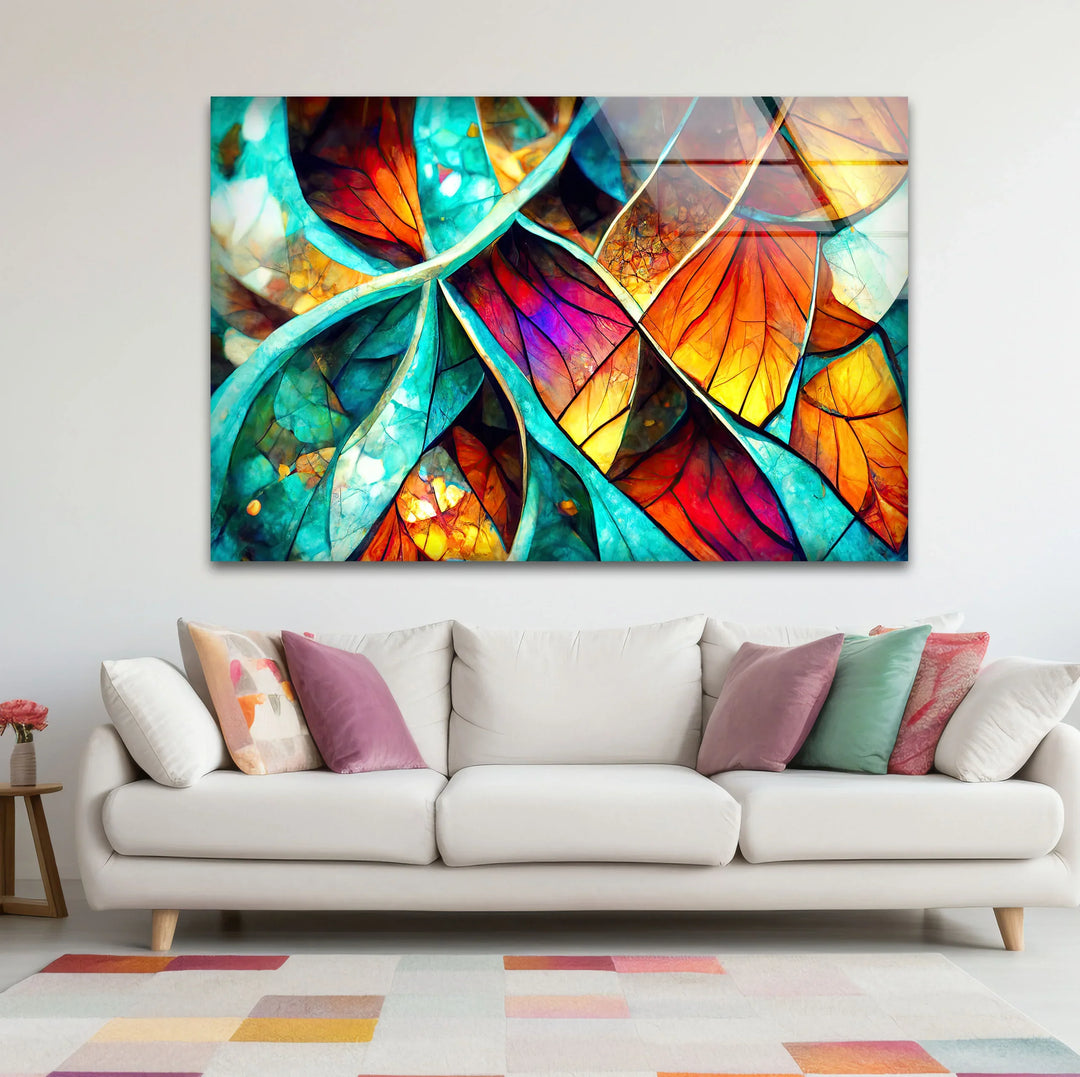 Abstract Stained Glass Leaf Wall Art – Vibrant Nature-Inspired Panel for Modern Interiors - MyPhotoStation