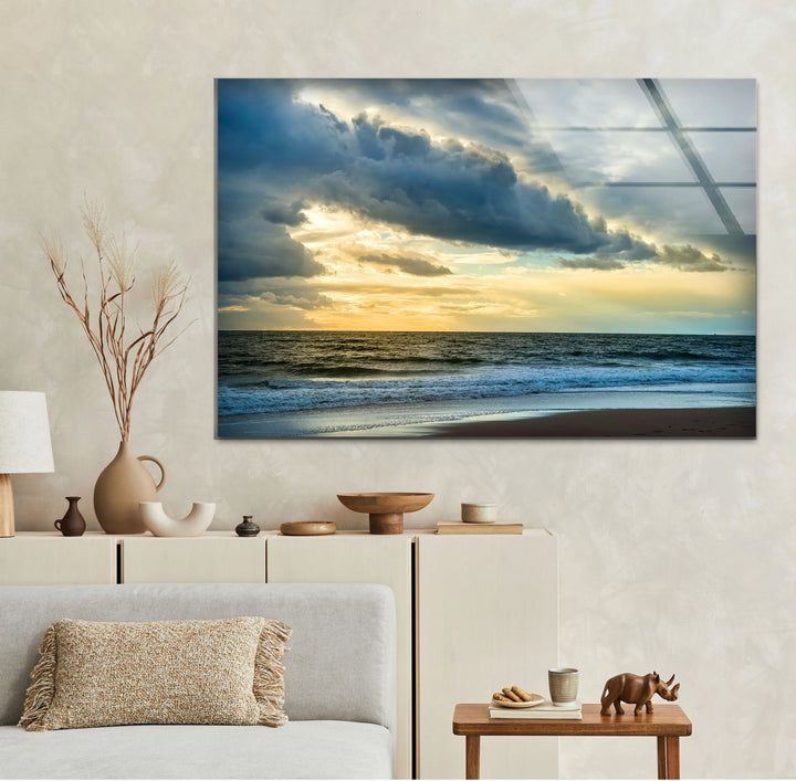 Stormy Sky Ocean Wall Art – Dramatic Cloudy Beach Glass Print for Modern Coastal Interiors - MyPhotoStation