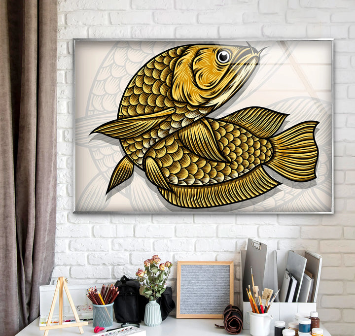Golden Arowana Fish Wall Art – Elegant Asian-Inspired Glass Print for Modern Interiors and Feng Shui Decor - MyPhotoStation