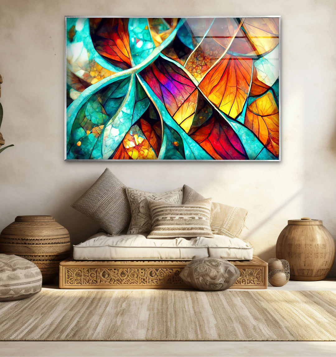 Abstract Stained Glass Leaf Wall Art – Vibrant Nature-Inspired Panel for Modern Interiors - MyPhotoStation