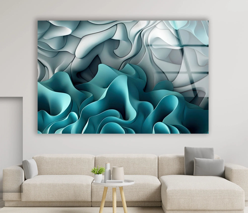 Aqua Dreamscape Wall Art – Teal & Grey Abstract Glass Print - MyPhotoStation