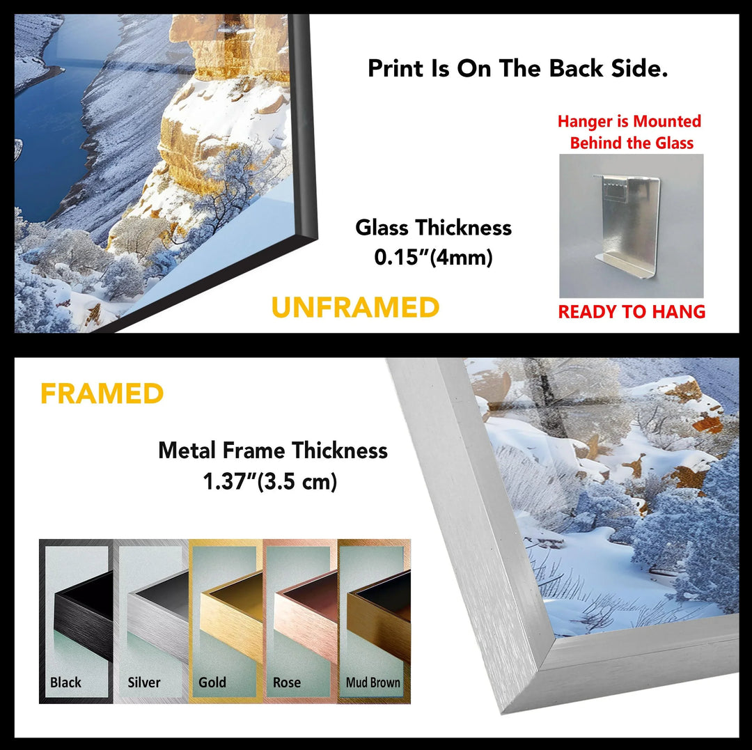 Grand Canyon Winter Glass Wall Art: A Snowy Canyon Wonderland - MyPhotoStation