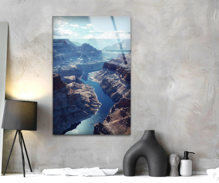 Scenic Southwest canyon landscape with rich textures and colors on glass wall art.