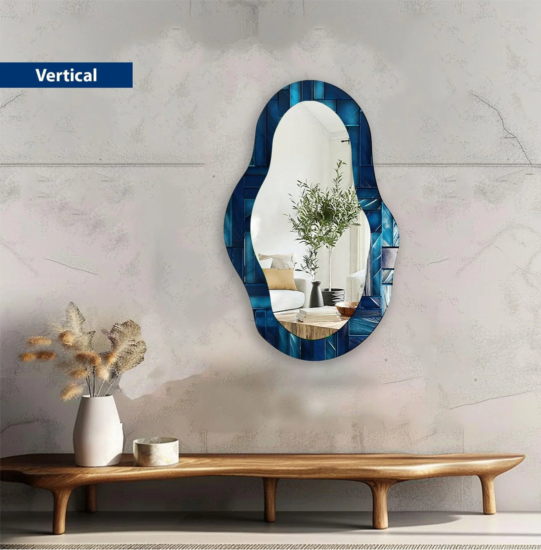 Blue Stained Abstract Asymmetric Wall Mirror - MyPhotoStation
