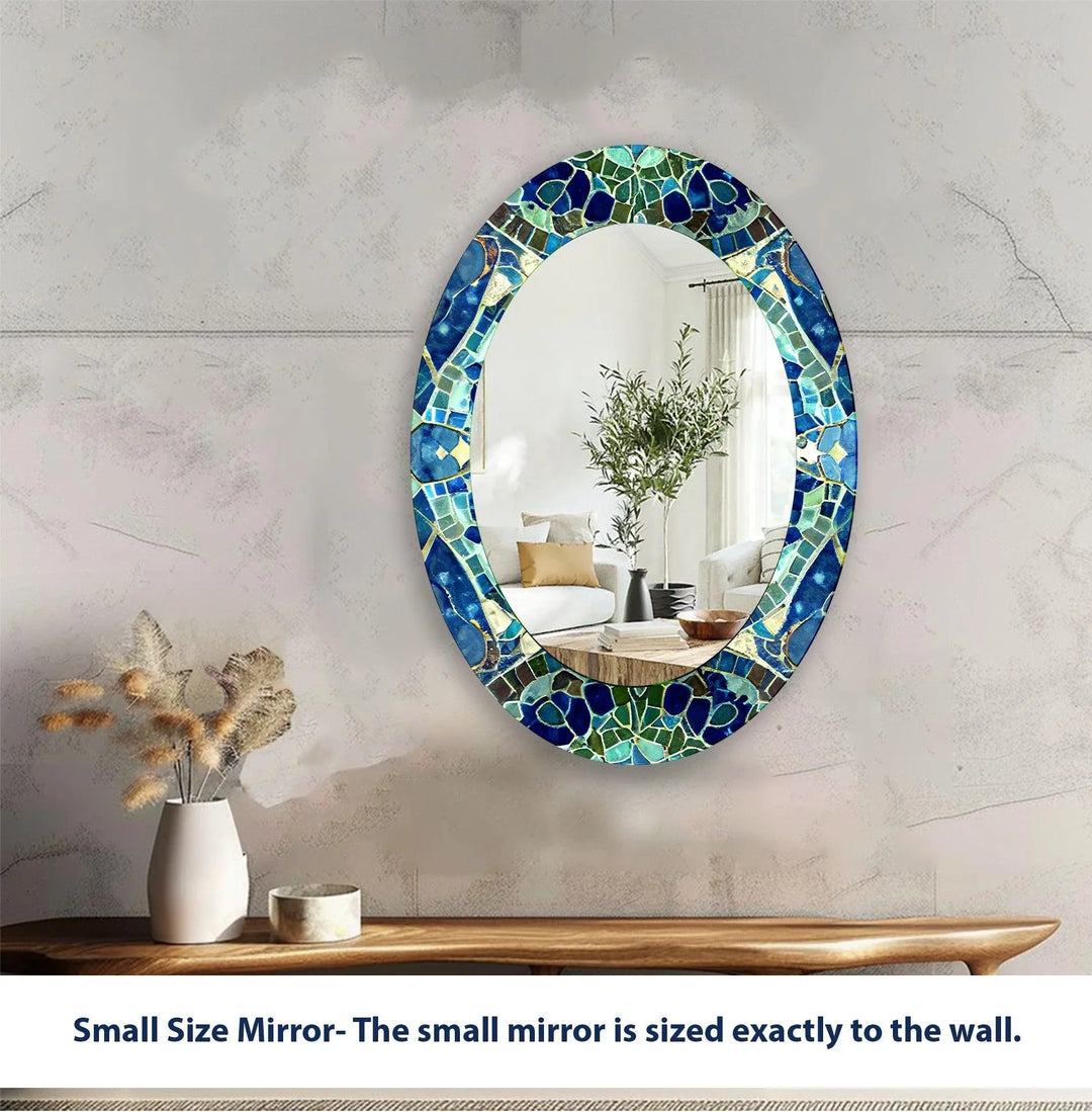 Green And Blue Mosaic Oval Wall Mirror - MyPhotoStation