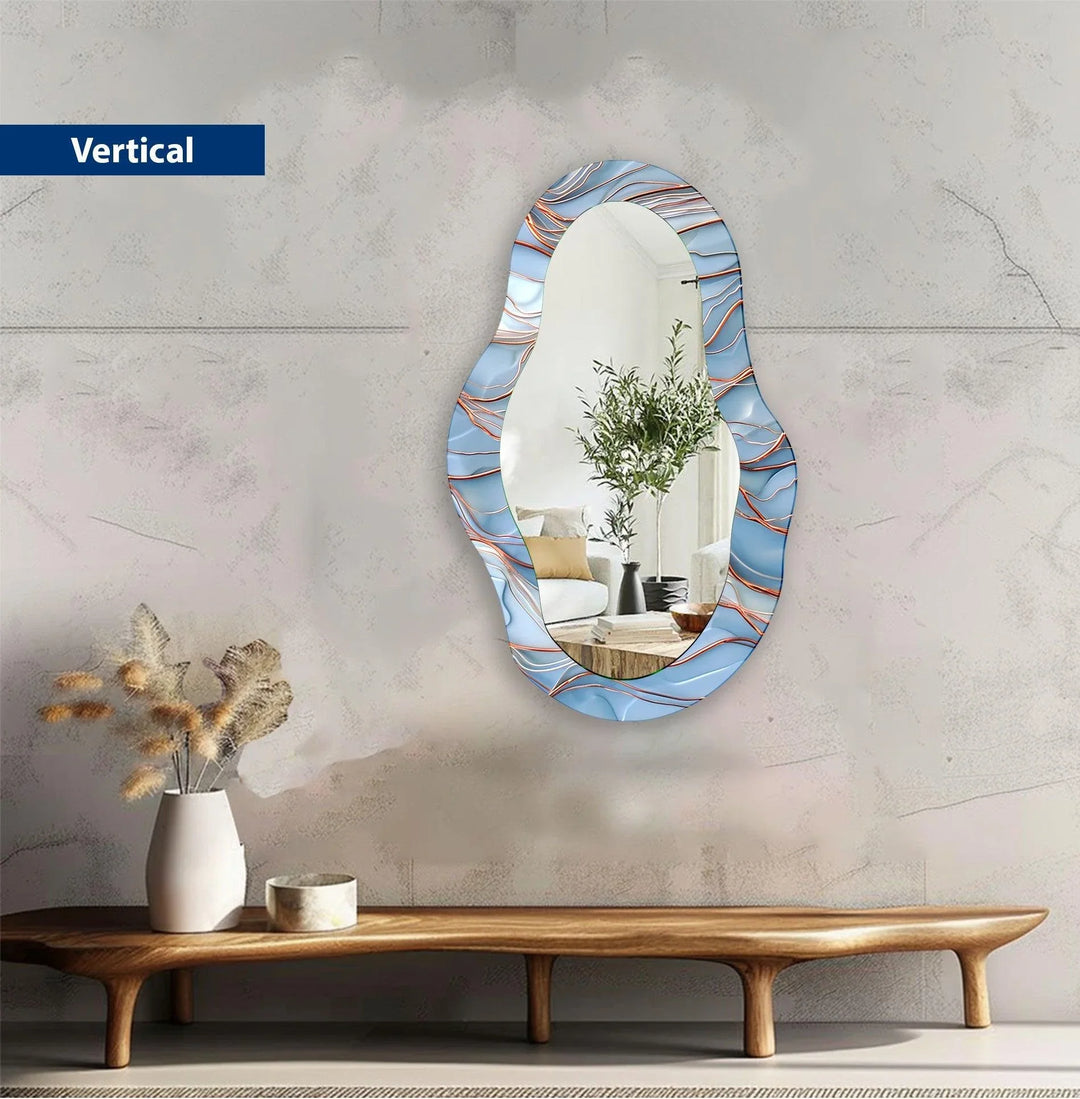Blue Abstract With Copper Details Wall Mirror - MyPhotoStation
