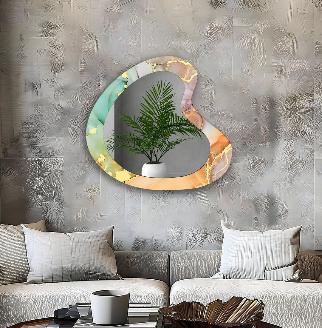 Orange & Green Abstract Glass Wall Mirror - MyPhotoStation