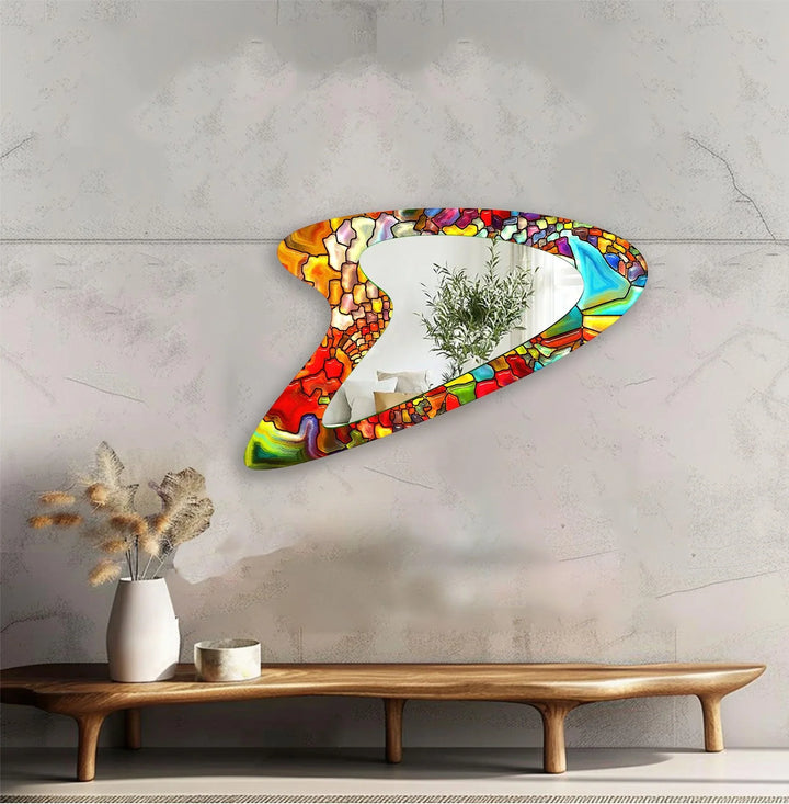 Red Stained Irregular Glass Wall Mirror - MyPhotoStation