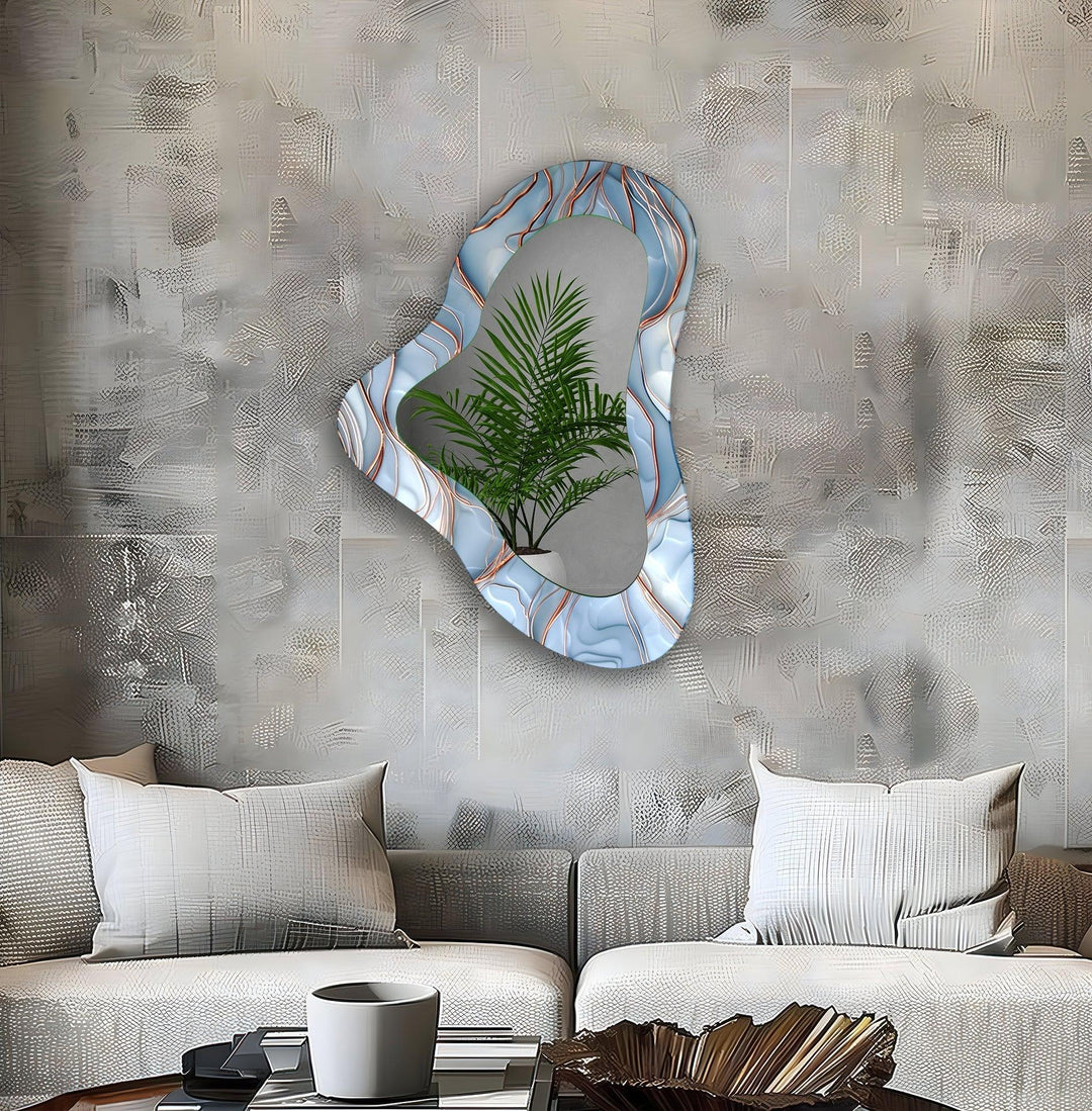 Modern Blue Irregular Glass Wall Mirror - MyPhotoStation
